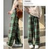 imagechouyatou Womens Fall Winter High Waist Wide Leg Plaid Office Work Wool Blend Palazzo Pants Trousers with PocketsGreen