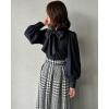 imagechouyatou Womens Fall Winter Houndstooth Tweed Wool Skirt Ruffle Zip Up Pleated Midi Skirt with PocketsBlack
