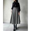 imagechouyatou Womens Fall Winter Houndstooth Tweed Wool Skirt Ruffle Zip Up Pleated Midi Skirt with PocketsBlack