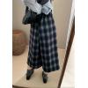 imagechouyatou Womens Fall Winter Plaid Wool Culottes Capri Cropped Pants Elastic Wide Leg Palazzo TrouserBlack