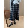 imagechouyatou Womens Fall Winter Plaid Wool Culottes Capri Cropped Pants Elastic Wide Leg Palazzo TrouserBlack