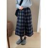 imagechouyatou Womens Fall Winter Plaid Wool Culottes Capri Cropped Pants Elastic Wide Leg Palazzo TrouserBlue