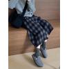 imagechouyatou Womens Fall Winter Plaid Wool Culottes Capri Cropped Pants Elastic Wide Leg Palazzo TrouserBlue