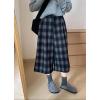 imagechouyatou Womens Fall Winter Plaid Wool Culottes Capri Cropped Pants Elastic Wide Leg Palazzo TrouserBlue