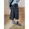 imagechouyatou Womens Fall Winter Plaid Wool Culottes Capri Cropped Pants Elastic Wide Leg Palazzo TrouserBlue