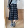 imagechouyatou Womens Fall Winter Plaid Wool Culottes Capri Cropped Pants Elastic Wide Leg Palazzo TrouserBlue