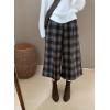 imagechouyatou Womens Fall Winter Plaid Wool Culottes Capri Cropped Pants Elastic Wide Leg Palazzo TrouserBrown