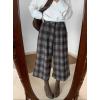 imagechouyatou Womens Fall Winter Plaid Wool Culottes Capri Cropped Pants Elastic Wide Leg Palazzo TrouserBrown