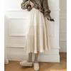 imagechouyatou Womens Fall Winter Velvet Ruffle Hem Skirt High Elastic Waist Pleated Swing Midi Long SkirtApricot