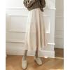 imagechouyatou Womens Fall Winter Velvet Ruffle Hem Skirt High Elastic Waist Pleated Swing Midi Long SkirtApricot