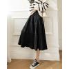 imagechouyatou Womens Fall Winter Velvet Ruffle Hem Skirt High Elastic Waist Pleated Swing Midi Long SkirtBlack