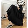 imagechouyatou Womens Fall Winter Velvet Ruffle Hem Skirt High Elastic Waist Pleated Swing Midi Long SkirtBlack