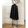 imagechouyatou Womens Fall Winter Velvet Ruffle Hem Skirt High Elastic Waist Pleated Swing Midi Long SkirtBlack