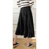 imagechouyatou Womens Fall Winter Velvet Ruffle Hem Skirt High Elastic Waist Pleated Swing Midi Long SkirtBlack