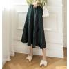 imagechouyatou Womens Fall Winter Velvet Ruffle Hem Skirt High Elastic Waist Pleated Swing Midi Long SkirtBlackish Green