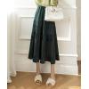imagechouyatou Womens Fall Winter Velvet Ruffle Hem Skirt High Elastic Waist Pleated Swing Midi Long SkirtBlackish Green