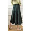imagechouyatou Womens Fall Winter Velvet Ruffle Hem Skirt High Elastic Waist Pleated Swing Midi Long SkirtBlackish Green