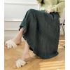 imagechouyatou Womens Fall Winter Velvet Ruffle Hem Skirt High Elastic Waist Pleated Swing Midi Long SkirtBlackish Green
