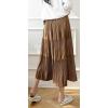 imagechouyatou Womens Fall Winter Velvet Ruffle Hem Skirt High Elastic Waist Pleated Swing Midi Long SkirtBrown