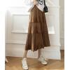 imagechouyatou Womens Fall Winter Velvet Ruffle Hem Skirt High Elastic Waist Pleated Swing Midi Long SkirtBrown