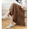 imagechouyatou Womens Fall Winter Velvet Ruffle Hem Skirt High Elastic Waist Pleated Swing Midi Long SkirtBrown