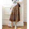 imagechouyatou Womens Fall Winter Velvet Ruffle Hem Skirt High Elastic Waist Pleated Swing Midi Long SkirtBrown