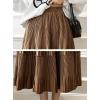 imagechouyatou Womens Fall Winter Velvet Ruffle Hem Skirt High Elastic Waist Pleated Swing Midi Long SkirtBrown
