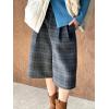 imagechouyatou Womens Fall Winter Wool Culottes Capri Cropped Pants Plaid High Waisted Loose Wide Leg PalazzoGrey