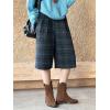 imagechouyatou Womens Fall Winter Wool Culottes Capri Cropped Pants Plaid High Waisted Loose Wide Leg PalazzoGrey
