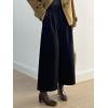 imagechouyatou Womens Fall Winter Wool Culottes Cropped Pants Elastic High Waisted Loose Wide Leg PalazzoBlack