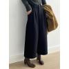 imagechouyatou Womens Fall Winter Wool Culottes Cropped Pants Elastic High Waisted Loose Wide Leg PalazzoBlack