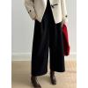 imagechouyatou Womens Fall Winter Wool Culottes Cropped Pants Elastic High Waisted Loose Wide Leg PalazzoBlack