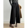 imagechouyatou Womens Fall Winter Wool Culottes Cropped Pants Elastic High Waisted Loose Wide Leg PalazzoBlack