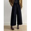 imagechouyatou Womens Fall Winter Wool Culottes Cropped Pants Elastic High Waisted Loose Wide Leg PalazzoBlack