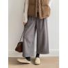 imagechouyatou Womens Fall Winter Wool Culottes Cropped Pants Elastic High Waisted Loose Wide Leg PalazzoGrey