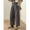 imagechouyatou Womens Fall Winter Wool Culottes Cropped Pants Elastic High Waisted Loose Wide Leg PalazzoGrey