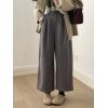 imagechouyatou Womens Fall Winter Wool Culottes Cropped Pants Elastic High Waisted Loose Wide Leg PalazzoGrey