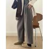 imagechouyatou Womens Fall Winter Wool Culottes Cropped Pants Elastic High Waisted Loose Wide Leg PalazzoGrey