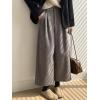 imagechouyatou Womens Fall Winter Wool Culottes Cropped Pants Elastic High Waisted Loose Wide Leg PalazzoGrey