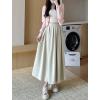 imagechouyatou Womens Fall Winter Wool Pleated A Line Skirt Casual High Waisted Swing Wool Blend Midi Long SkirtBeige White