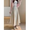 imagechouyatou Womens Fall Winter Wool Pleated A Line Skirt Casual High Waisted Swing Wool Blend Midi Long SkirtBeige White