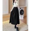 imagechouyatou Womens Fall Winter Wool Pleated A Line Skirt Casual High Waisted Swing Wool Blend Midi Long SkirtBlack