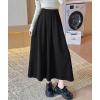 imagechouyatou Womens Fall Winter Wool Pleated A Line Skirt Casual High Waisted Swing Wool Blend Midi Long SkirtBlack