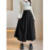 imagechouyatou Womens Fall Winter Wool Pleated A Line Skirt Casual High Waisted Swing Wool Blend Midi Long SkirtBlack