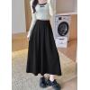 imagechouyatou Womens Fall Winter Wool Pleated A Line Skirt Casual High Waisted Swing Wool Blend Midi Long SkirtBlack