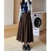 imagechouyatou Womens Fall Winter Wool Pleated A Line Skirt Casual High Waisted Swing Wool Blend Midi Long SkirtCoffee Brown