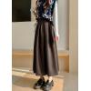 imagechouyatou Womens Fall Winter Wool Pleated A Line Skirt Casual High Waisted Swing Wool Blend Midi Long SkirtCoffee Brown
