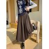 imagechouyatou Womens Fall Winter Wool Pleated A Line Skirt Casual High Waisted Swing Wool Blend Midi Long SkirtCoffee Brown