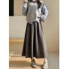 imagechouyatou Womens Fall Winter Wool Pleated A Line Skirt Casual High Waisted Swing Wool Blend Midi Long SkirtGray