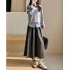 imagechouyatou Womens Fall Winter Wool Pleated A Line Skirt Casual High Waisted Swing Wool Blend Midi Long SkirtGray